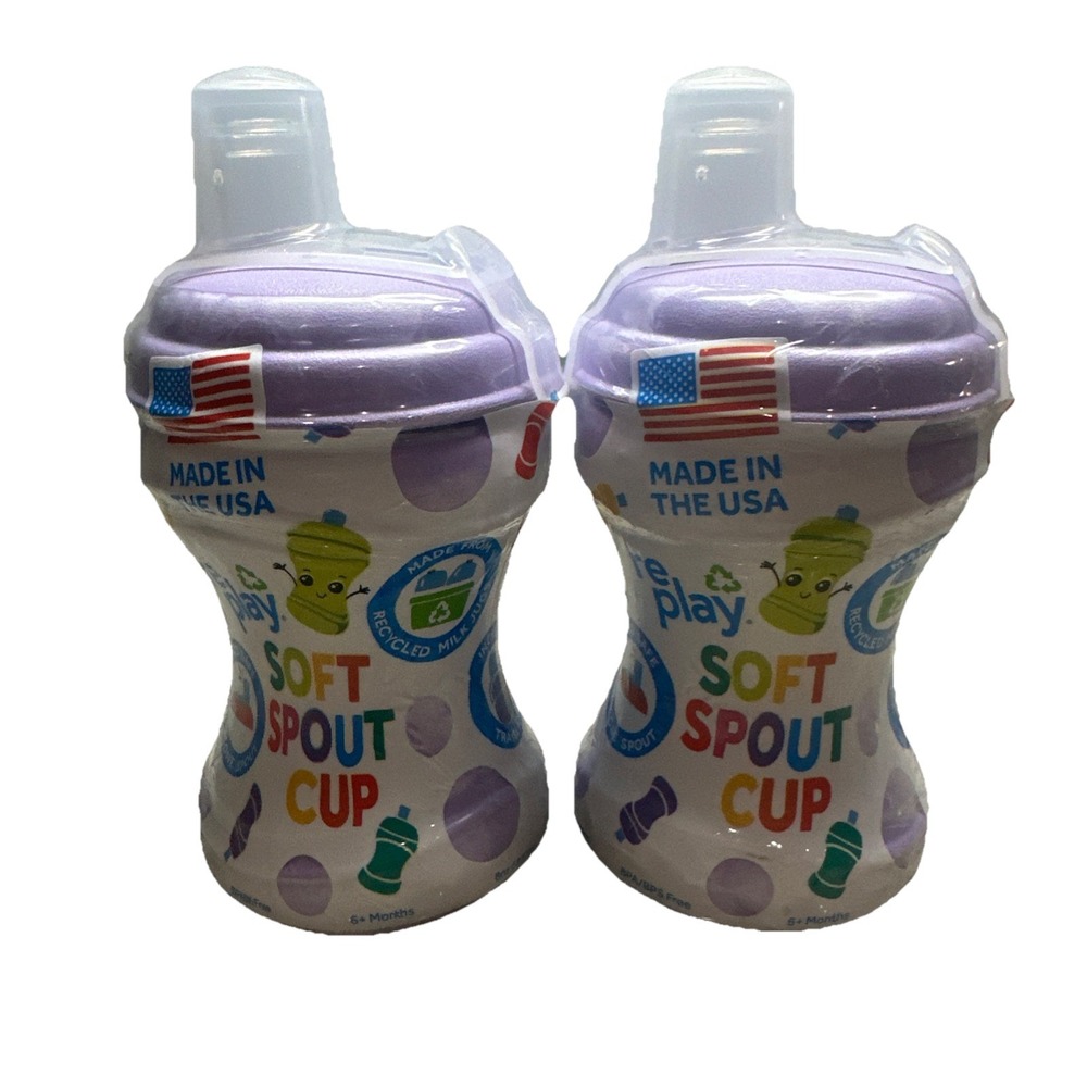 New  (2) Re-Play Soft Spout Sippy Cups Lavender 8 Oz Travel Cap 6+ Months